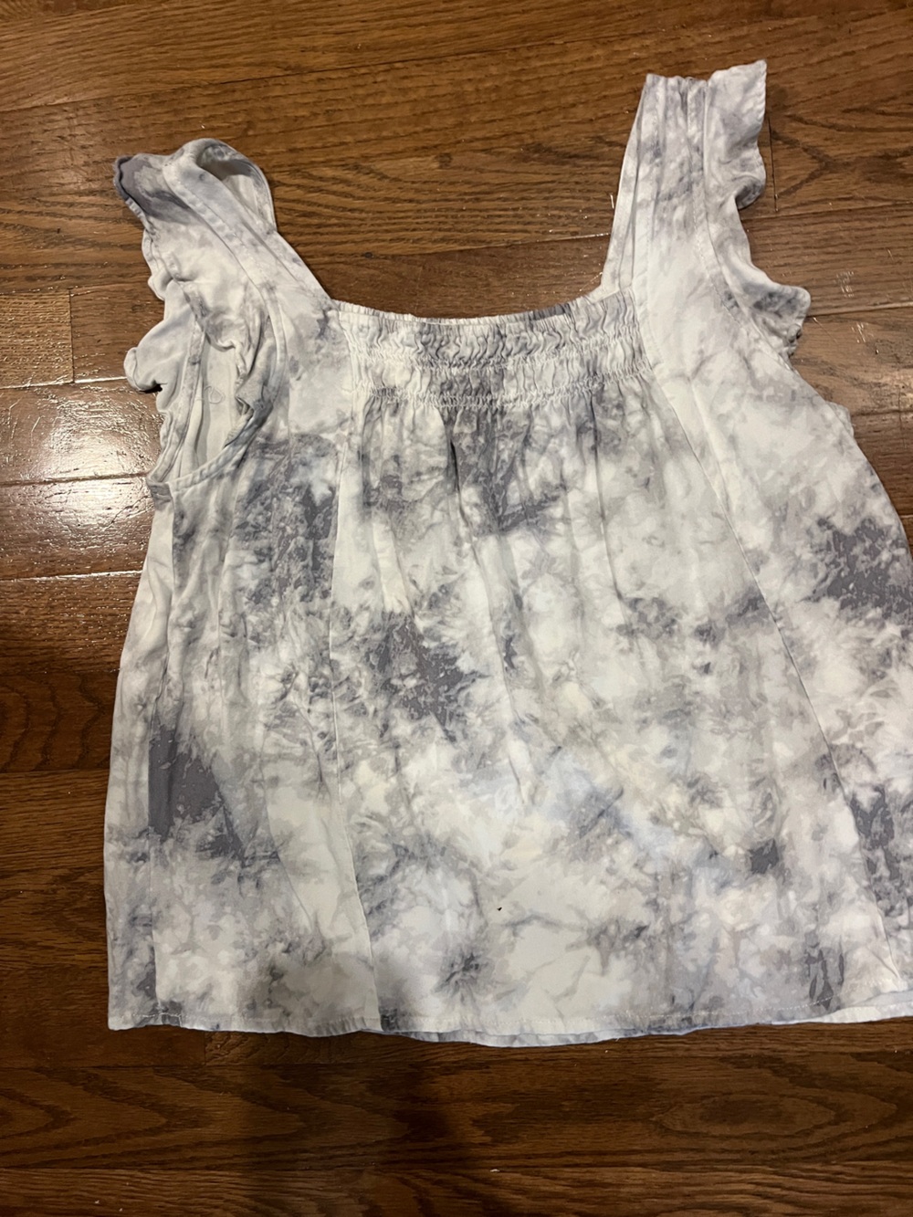 Women’s Tie-Dye Smocked Ruffle Sleeve Top - White & Gray